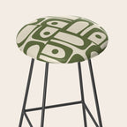 Mid Century Modern Abstract Piquet Pattern in Olive Green and Cream Stool Gallery Image 2