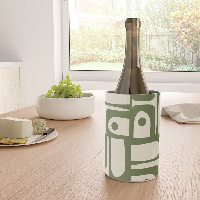 Mid Century Modern Abstract Piquet Pattern in Olive Green and Cream Wine Chiller Gallery Image 4
