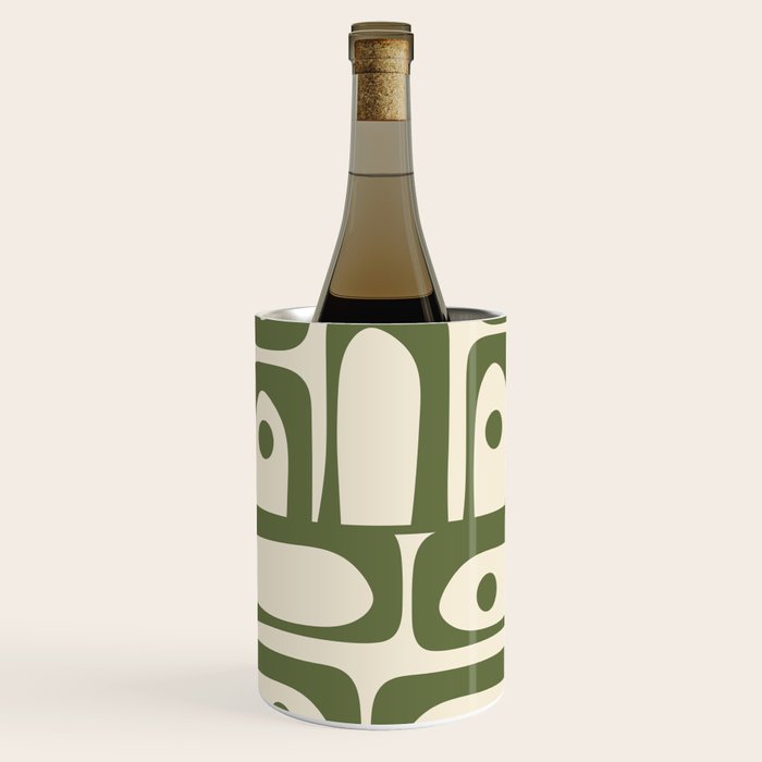 Mid Century Modern Abstract Piquet Pattern in Olive Green and Cream Wine Chiller Gallery Image 3