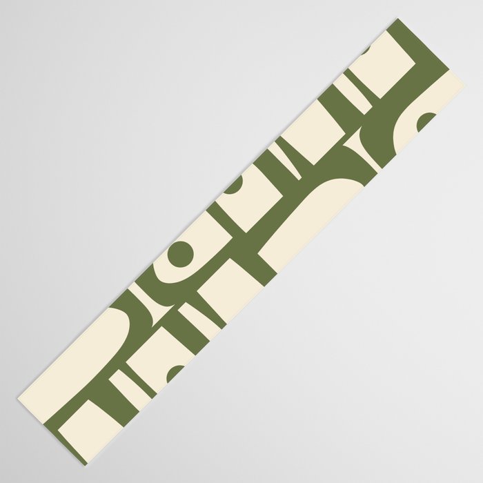 Mid Century Modern Abstract Piquet Pattern in Olive Green and Cream Table Runner Gallery Image 3