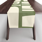 Mid Century Modern Abstract Piquet Pattern in Olive Green and Cream Table Runner Gallery Image 1