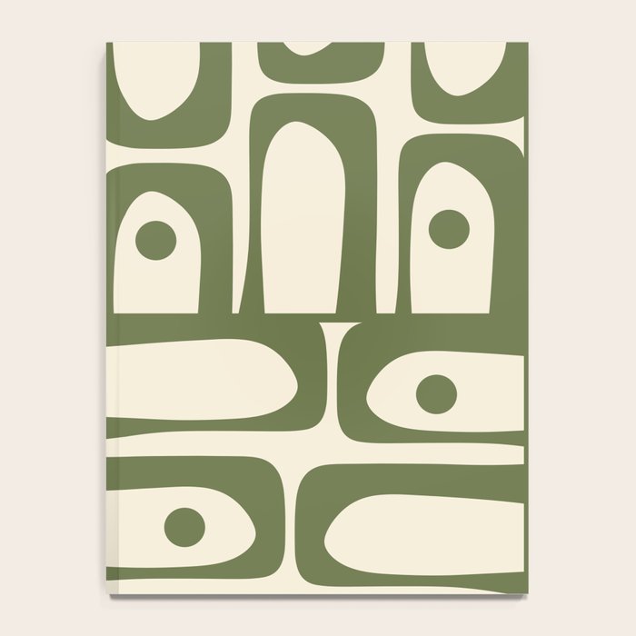 Mid Century Modern Abstract Piquet Pattern in Olive Green and Cream Notebook Gallery Image 4