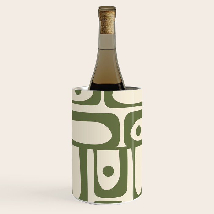 Mid Century Modern Abstract Piquet Pattern in Olive Green and Cream Wine Chiller Gallery Image 2