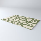 Mid Century Modern Abstract Piquet Pattern in Olive Green and Cream Rug Gallery Image 3