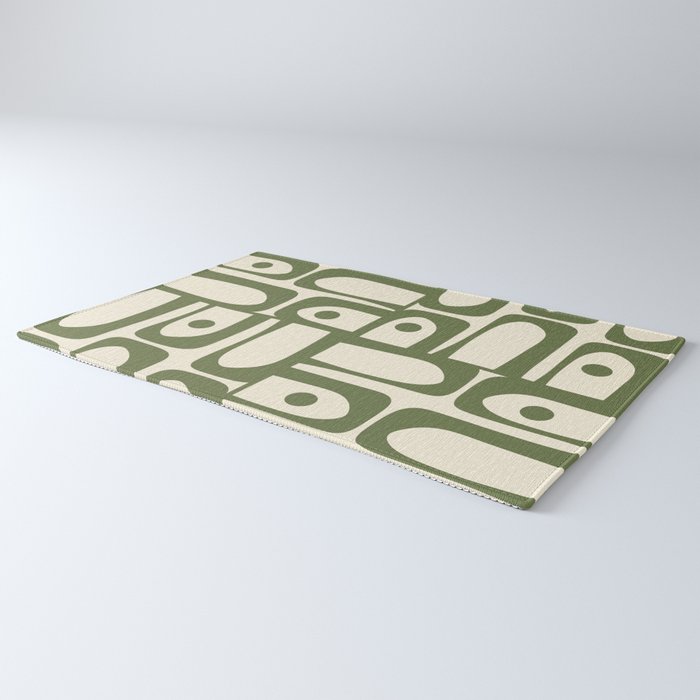 Mid Century Modern Abstract Piquet Pattern in Olive Green and Cream Rug Gallery Image 3
