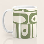 Mid Century Modern Abstract Piquet Pattern in Olive Green and Cream Coffee Mug Gallery Image 3