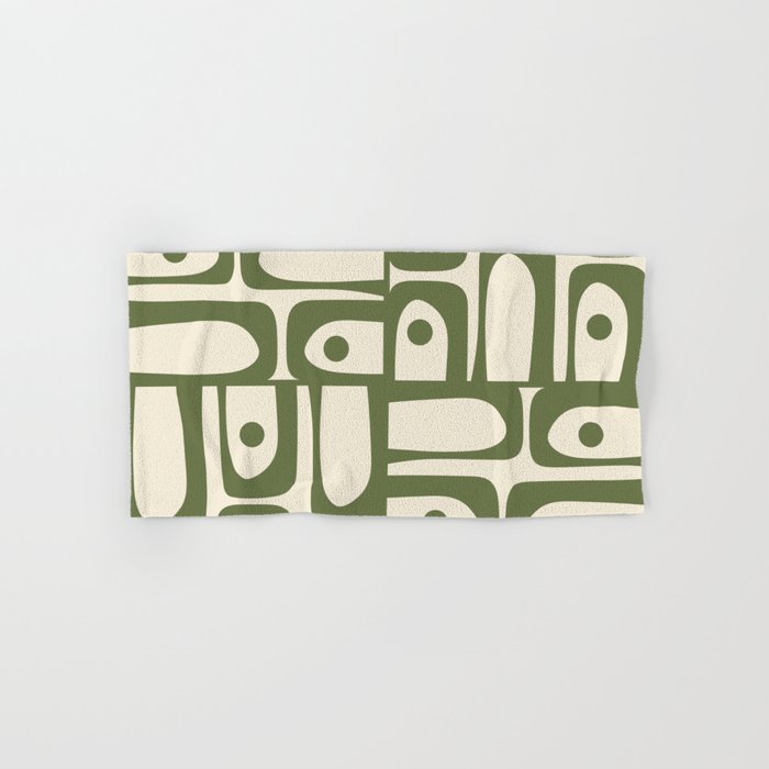 Mid Century Modern Abstract Piquet Pattern in Olive Green and Cream Bath Towel Gallery Image 1