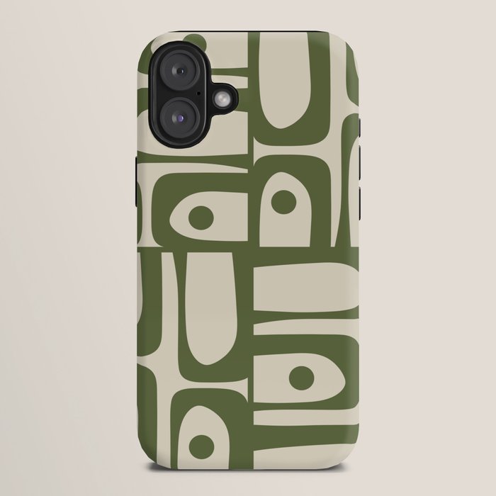 Mid Century Modern Abstract Piquet Pattern in Olive Green and Cream iPhone Case Gallery Image 10