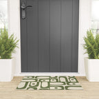 Mid Century Modern Abstract Piquet Pattern in Olive Green and Cream Welcome Mat Gallery Image 3