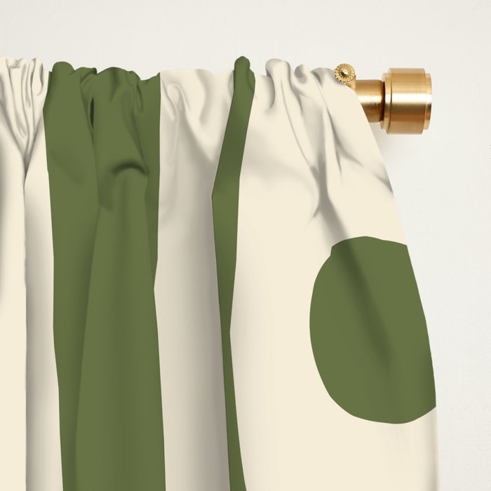 Mid Century Modern Abstract Piquet Pattern in Olive Green and Cream Window Curtain Gallery Image 2