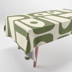 Mid Century Modern Abstract Piquet Pattern in Olive Green and Cream Tablecloth Gallery Image 1