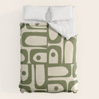 Mid Century Modern Abstract Piquet Pattern in Olive Green and Cream Comforter Gallery Image 6