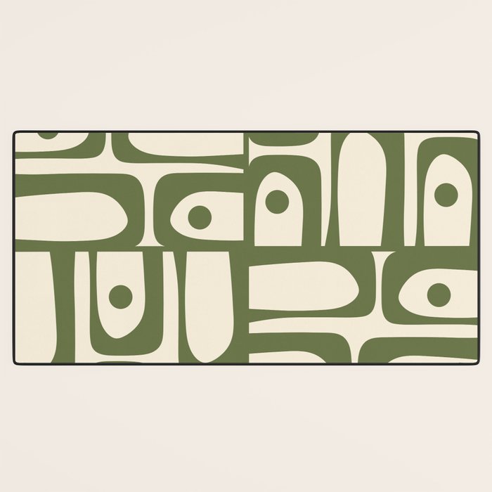 Mid Century Modern Abstract Piquet Pattern in Olive Green and Cream Desk Mat Gallery Image 3
