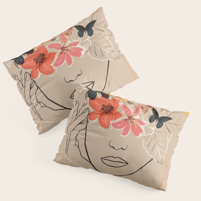 WOMAN WITH FLOWERS 7 Line Art  Pillow Sham Gallery Image 1