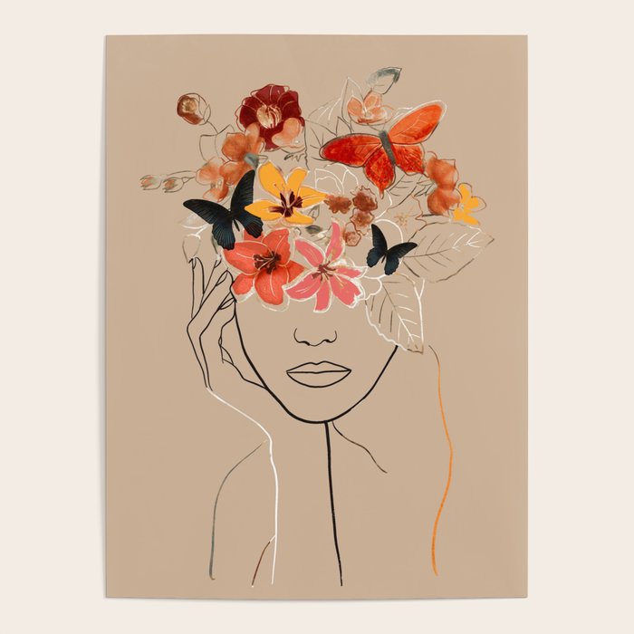 WOMAN WITH FLOWERS 7 Line Art  Poster Gallery Image 1
