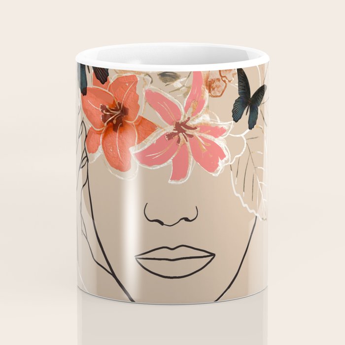 WOMAN WITH FLOWERS 7 Line Art  Coffee Mug Gallery Image 4
