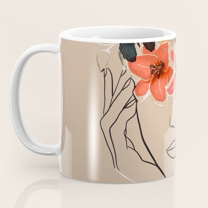 WOMAN WITH FLOWERS 7 Line Art  Coffee Mug Gallery Image 3
