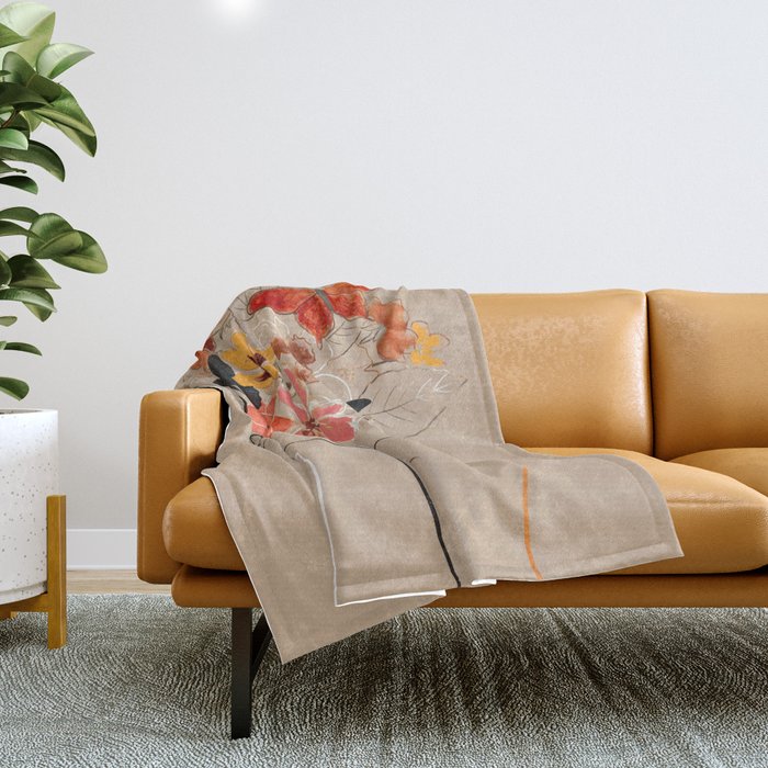 WOMAN WITH FLOWERS 7 Line Art  Throw Blanket Gallery Image 1