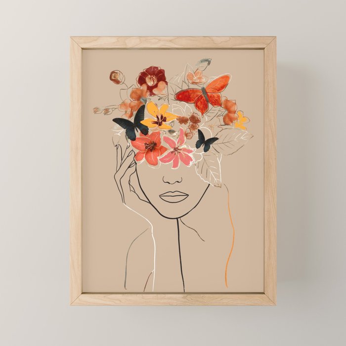 WOMAN WITH FLOWERS 7 Line Art  Mini Art Print Gallery Image 1