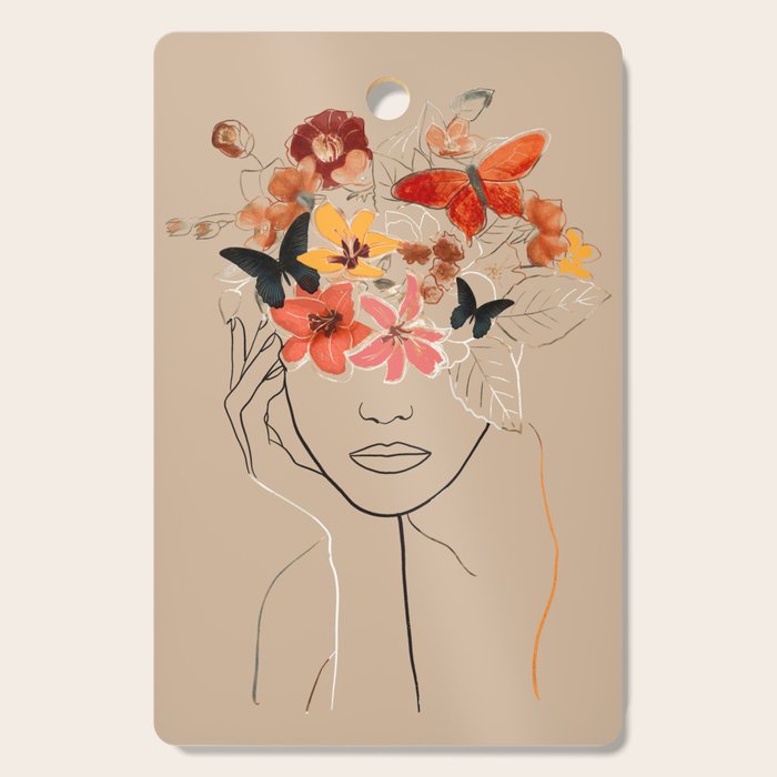 WOMAN WITH FLOWERS 7 Line Art  Cutting Board Gallery Image 1