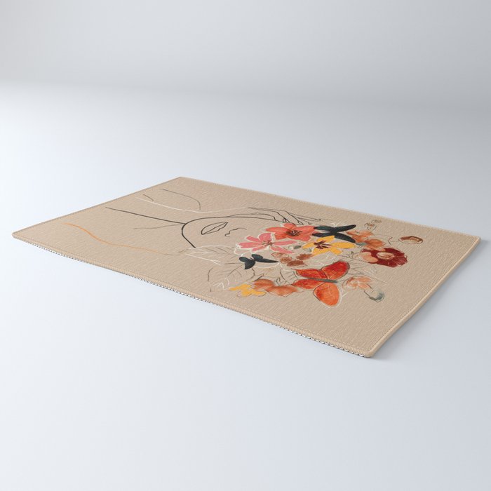 WOMAN WITH FLOWERS 7 Line Art  Rug Gallery Image 3