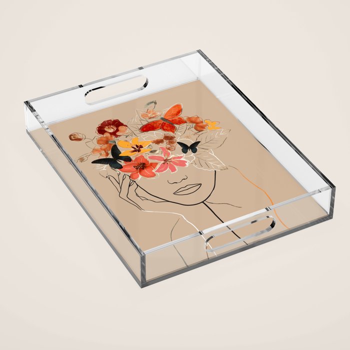WOMAN WITH FLOWERS 7 Line Art  Acrylic Tray Gallery Image 1