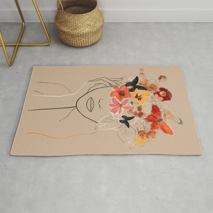 WOMAN WITH FLOWERS 7 Line Art  Rug Gallery Image 1