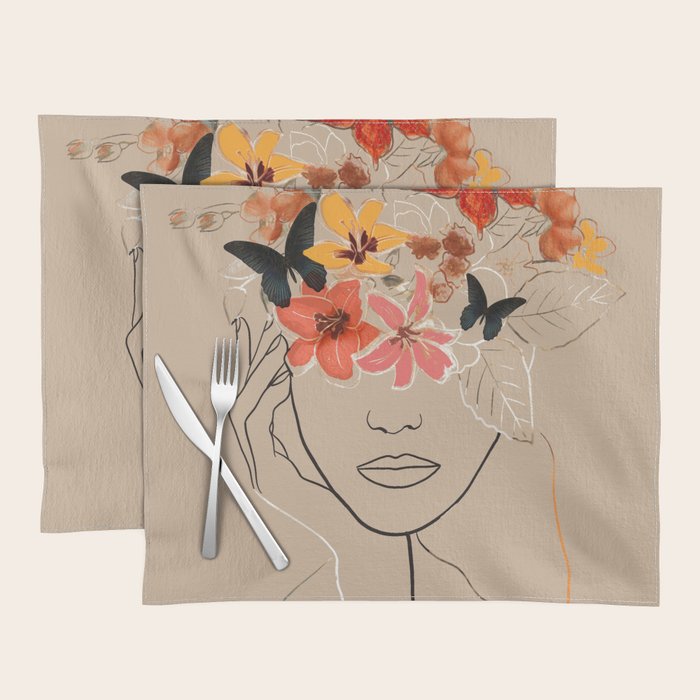 WOMAN WITH FLOWERS 7 Line Art  Placemat Gallery Image 1