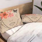 WOMAN WITH FLOWERS 7 Line Art  Pillow Sham Gallery Image 2