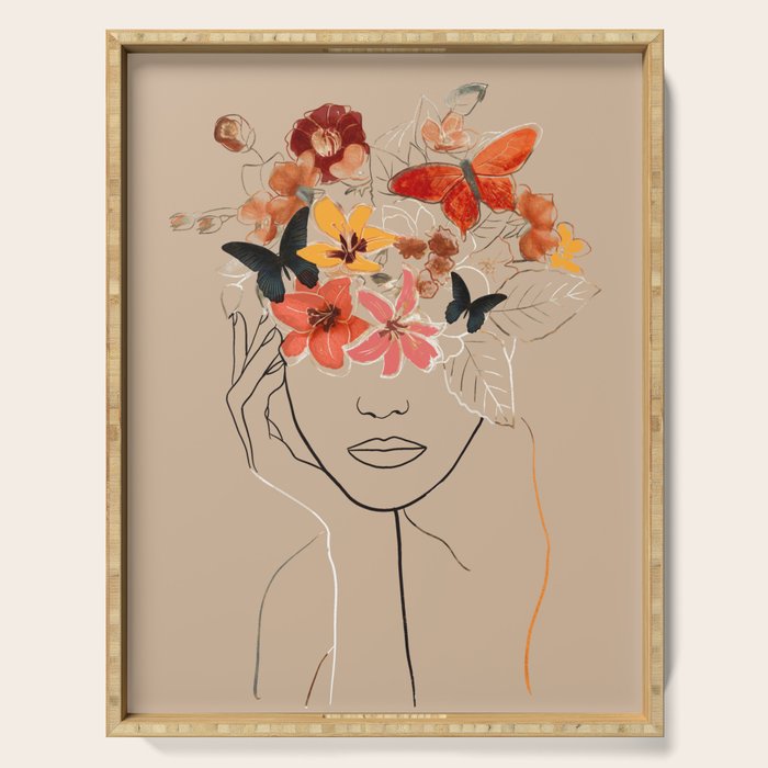 WOMAN WITH FLOWERS 7 Line Art  Serving Tray Gallery Image 1