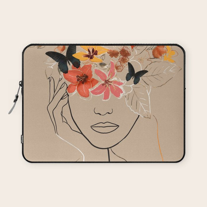 WOMAN WITH FLOWERS 7 Line Art  Laptop Sleeve Gallery Image 1