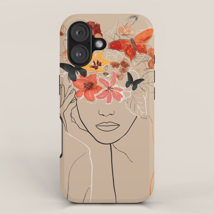 WOMAN WITH FLOWERS 7 Line Art  iPhone Case Gallery Image 1