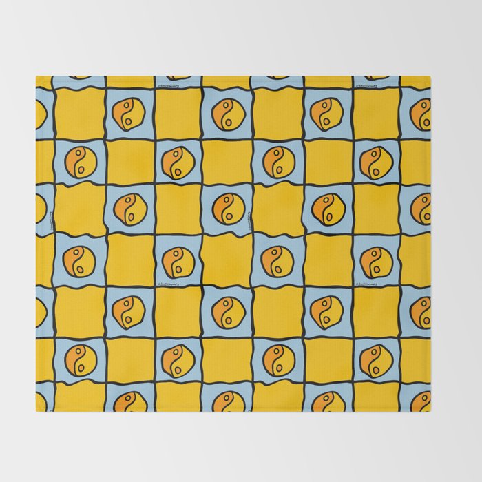Yellow Ying Yang Checkered Print Throw Blanket Gallery Image 2