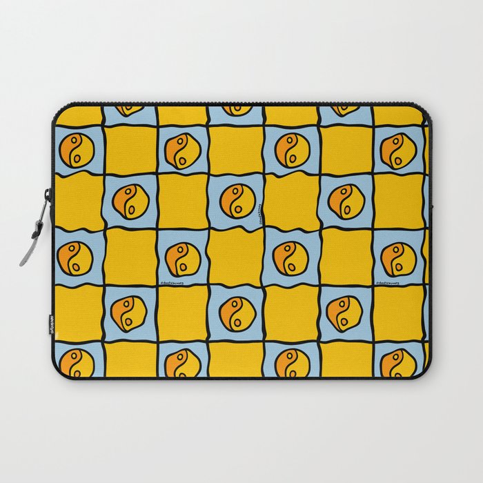 Yellow Ying Yang Checkered Print Laptop Sleeve Gallery Image 1