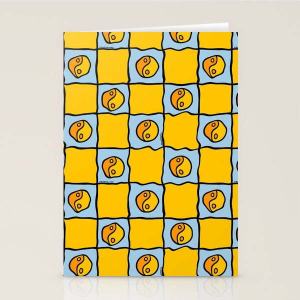 Yellow Ying Yang Checkered Print Stationery Card Gallery Image 2