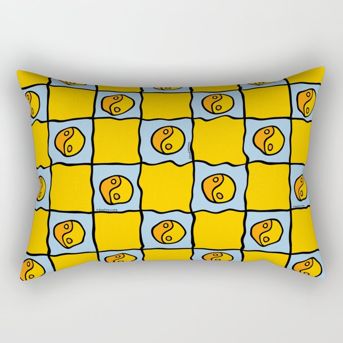 Yellow Ying Yang Checkered Print Rectangular Pillow Gallery Image 1