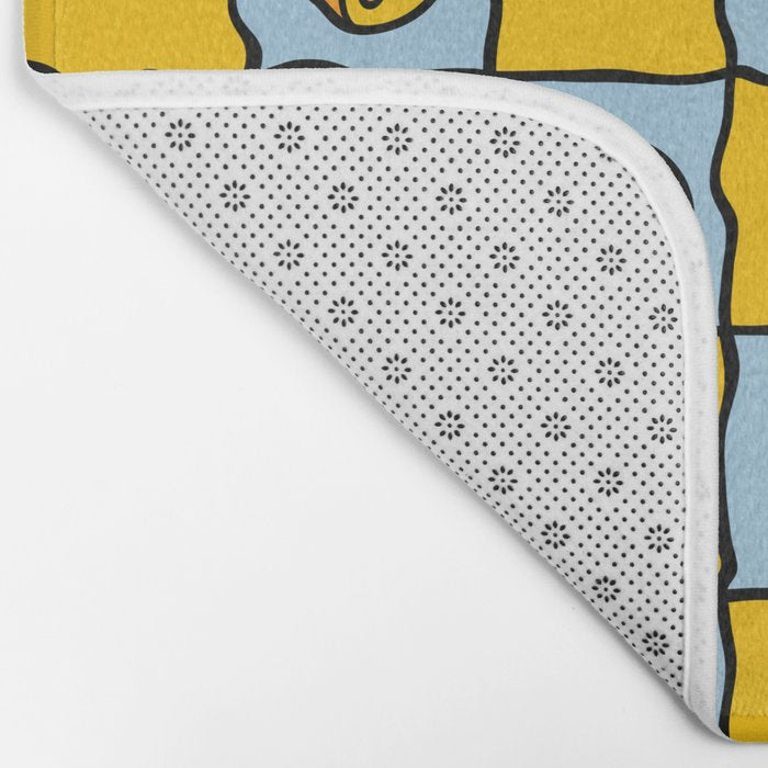 Yellow Ying Yang Checkered Print Bath Mat Gallery Image 2