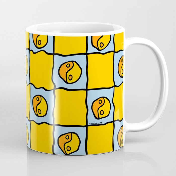 Yellow Ying Yang Checkered Print Coffee Mug Gallery Image 1