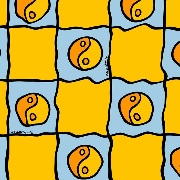 Yellow Ying Yang Checkered Print Coffee Mug Gallery Image 2