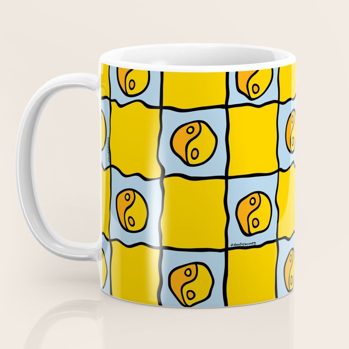 Yellow Ying Yang Checkered Print Coffee Mug Gallery Image 3