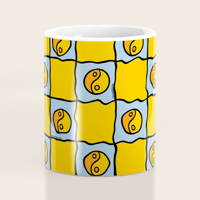 Yellow Ying Yang Checkered Print Coffee Mug Gallery Image 4