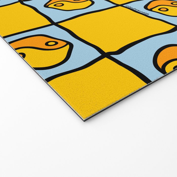 Yellow Ying Yang Checkered Print Welcome Mat Gallery Image 2