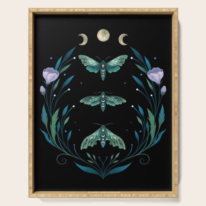 Lime Hawk Moths Night Serving Tray Gallery Image 1