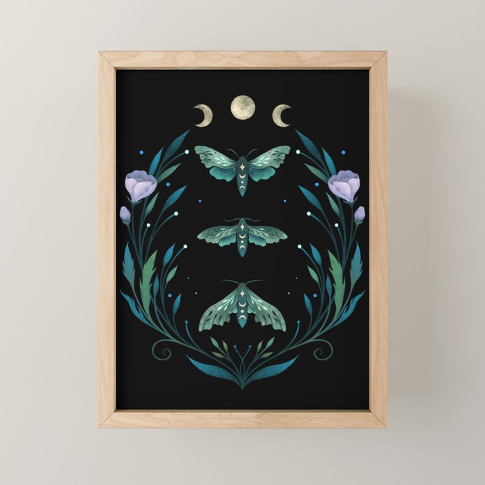 Lime Hawk Moths Night Mini Art Print Gallery Image 1