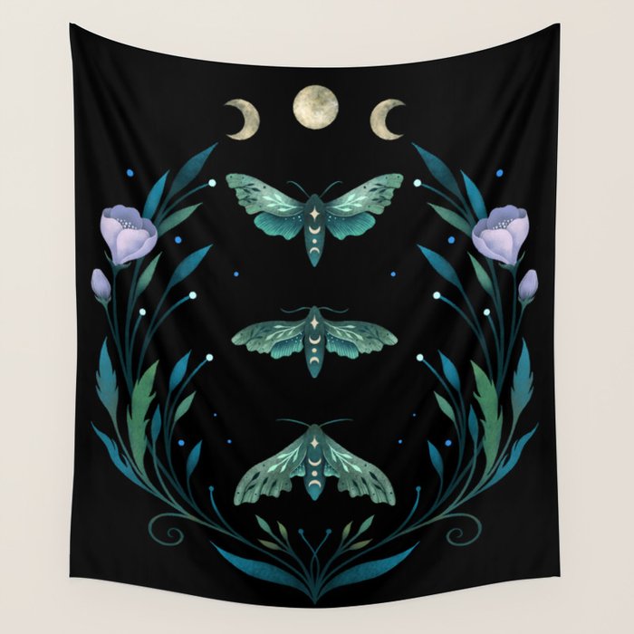 Lime Hawk Moths Night Wall Tapestry Gallery Image 4