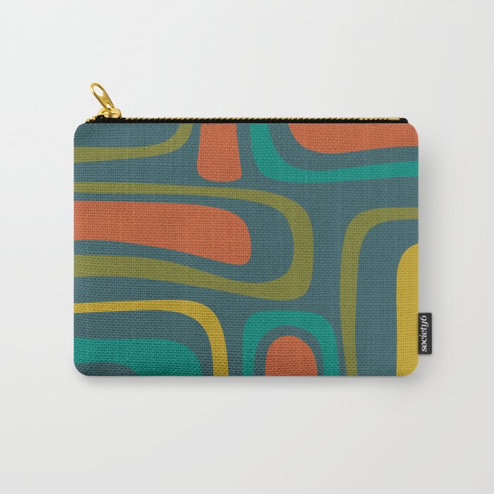 Palm Springs Mid Century Modern Abstract Pattern in Teal and Mid Mod Orange, Olive, Mustard Carry All Pouch Gallery Image 1