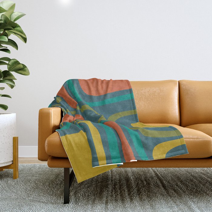 Palm Springs Mid Century Modern Abstract Pattern in Teal and Mid Mod Orange, Olive, Mustard Throw Blanket Gallery Image 1