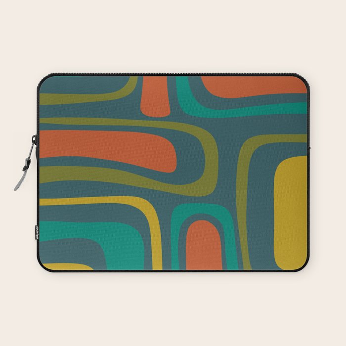Palm Springs Mid Century Modern Abstract Pattern in Teal and Mid Mod Orange, Olive, Mustard Laptop Sleeve Gallery Image 1