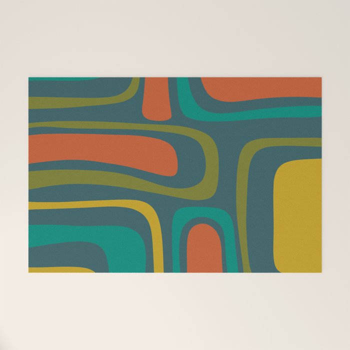Palm Springs Mid Century Modern Abstract Pattern in Teal and Mid Mod Orange, Olive, Mustard Welcome Mat Gallery Image 1