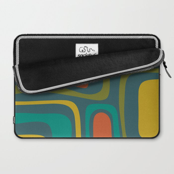 Palm Springs Mid Century Modern Abstract Pattern in Teal and Mid Mod Orange, Olive, Mustard Laptop Sleeve Gallery Image 2